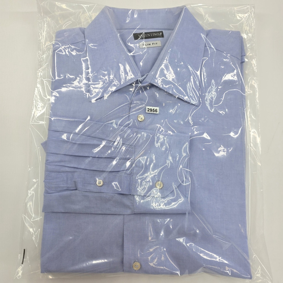 Quiet Luxury Valentino Dress Shirt Men’s XL Slim Fit Blue Woven Cotton - Picture 15 of 15